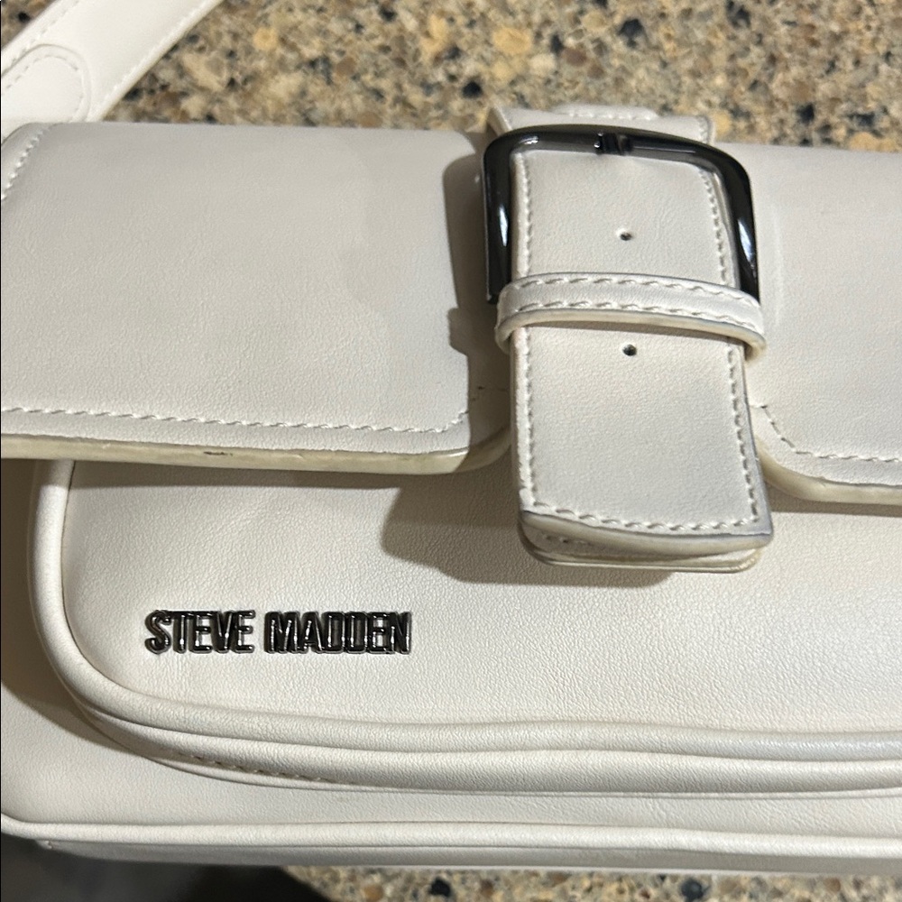 Steve Madden Cream Shoulder Bag with Silver Buckle